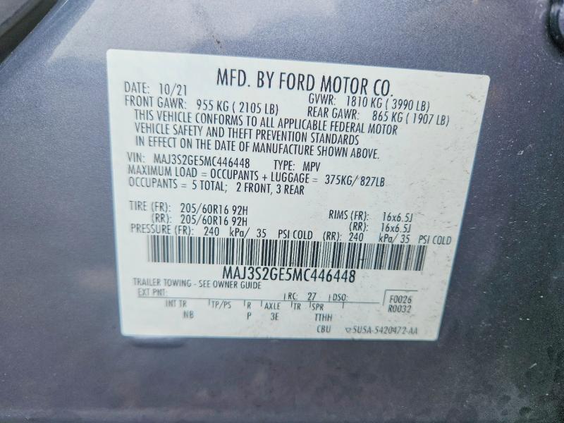 Aukcja sprzedaży 2021 Ford Ecosport, vin: MAJ3S2GE5MC446448, numer aukcji: 70132076