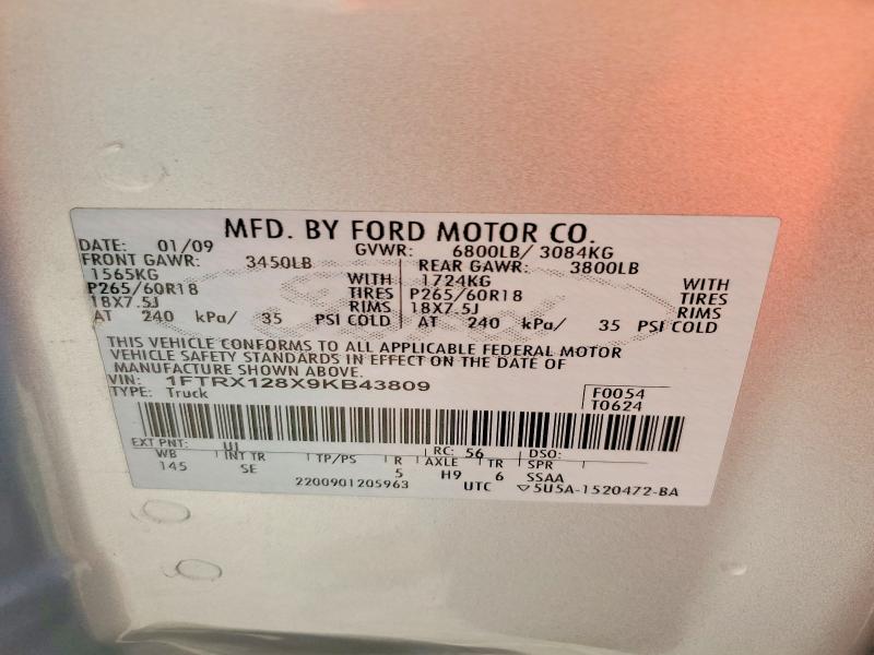 Продажа на аукционе авто 2009 Ford F150, vin: 1FTRX128X9KB43809, номер лота: 70517696