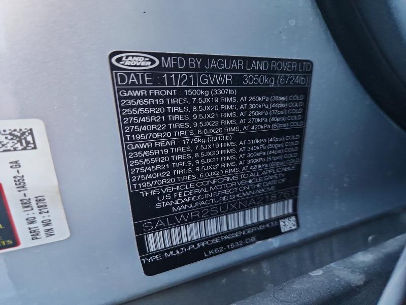 69723066 :رقم المزاد ، SALWR2SUXNA218761 vin ، 2022 Land Rover Range Rover Sport مزاد بيع