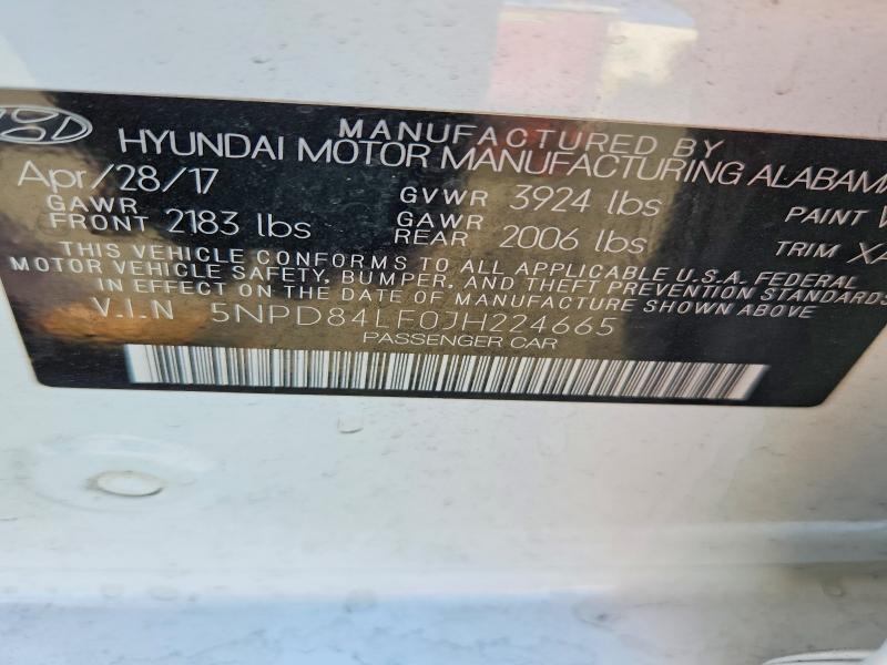 68074256 :رقم المزاد ، 5NPD84LF0JH224665 vin ، 2018 Hyundai Elantra مزاد بيع