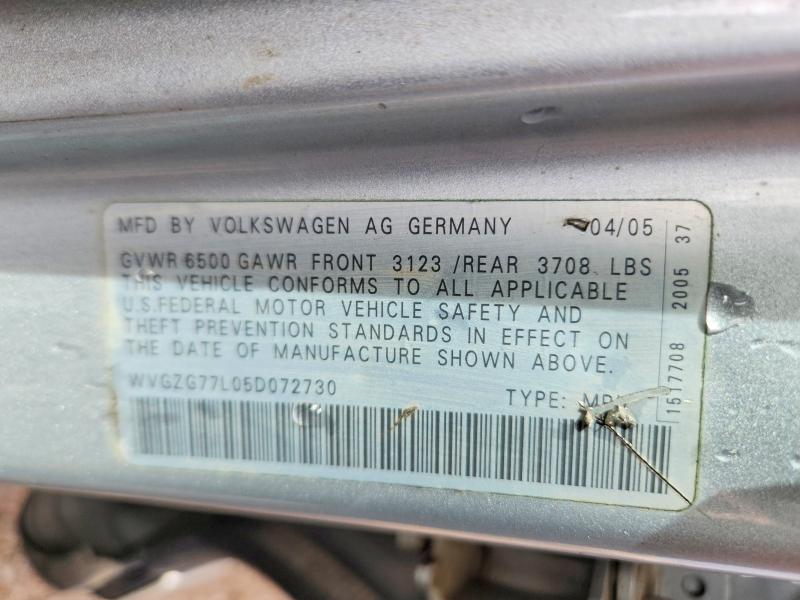 67043936 :رقم المزاد ، WVGZG77L05D072730 vin ، 2005 Volkswagen Touareg مزاد بيع