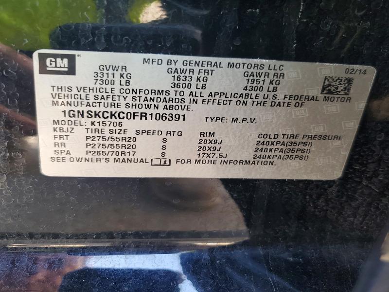 68278116 :رقم المزاد ، 1GNSKCKC0FR106391 vin ، 2015 Chevrolet Tahoe مزاد بيع