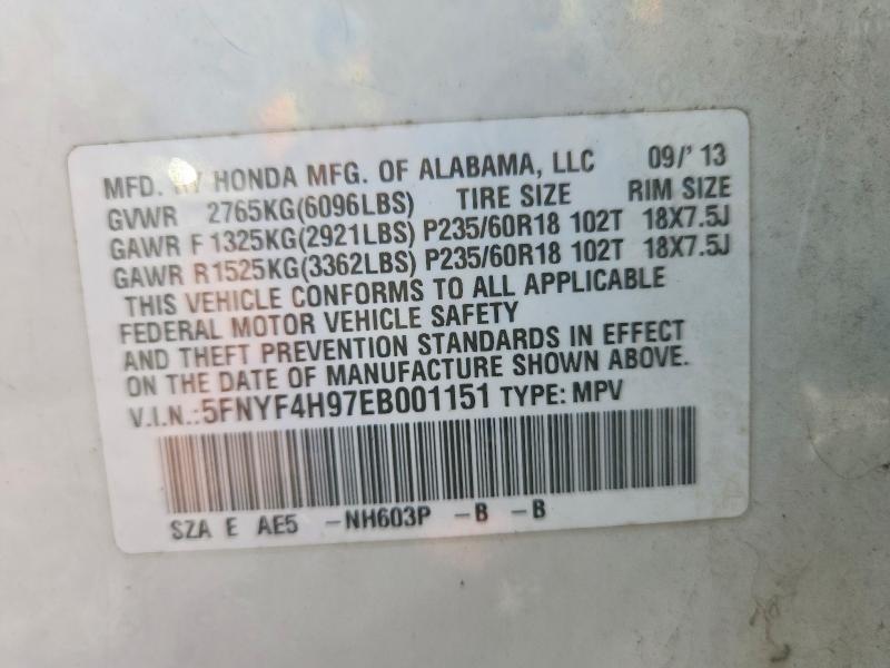 Aukcja sprzedaży 2014 Honda Pilot, vin: 5FNYF4H97EB001151, numer aukcji: 67505276