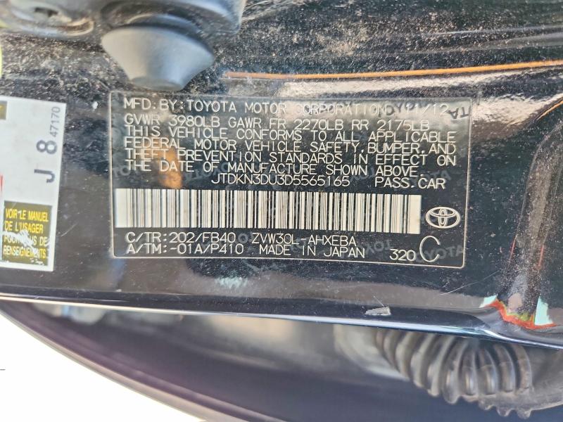 70858516 :رقم المزاد ، JTDKN3DU3D5565165 vin ، 2013 Toyota Prius مزاد بيع