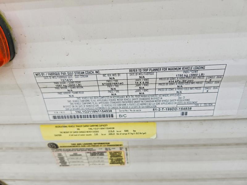 69139566 :رقم المزاد ، 1NL1G2118N1154938 vin ، 2022 Gulf Stream Ameri-lite مزاد بيع