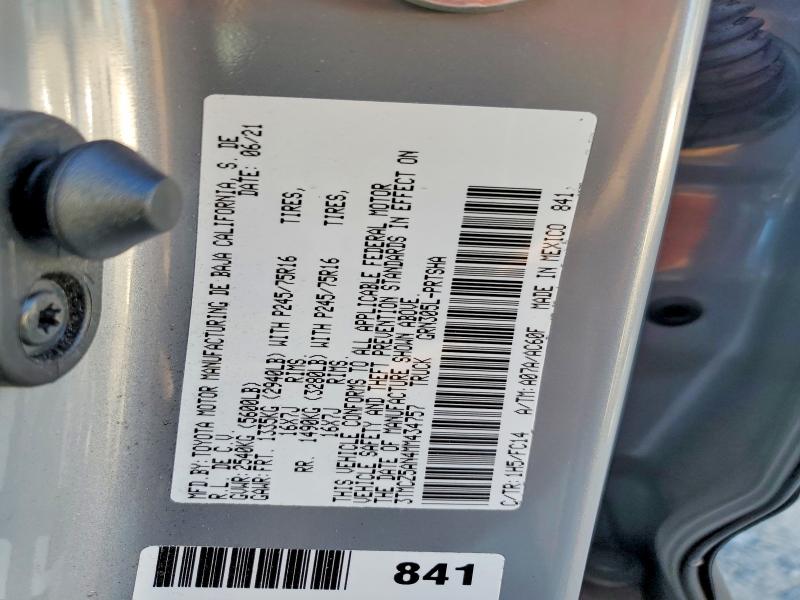 68951706 :رقم المزاد ، 3TMCZ5AN4MM434757 vin ، 2021 Toyota Tacoma مزاد بيع