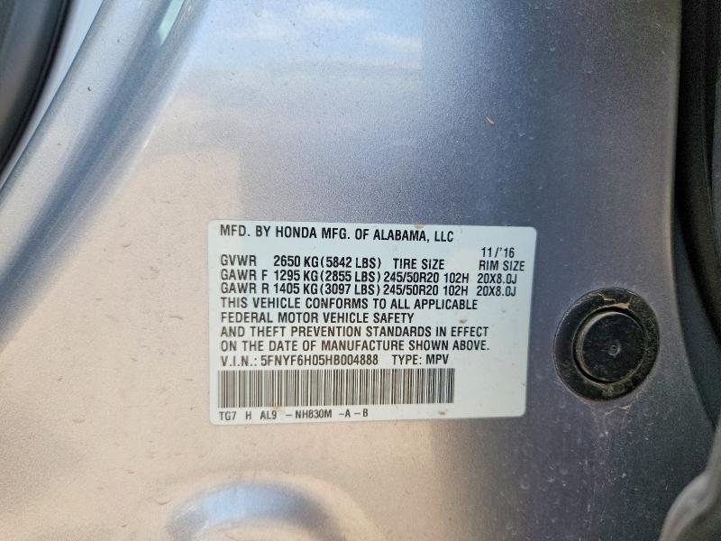 Aukcja sprzedaży 2017 Honda Pilot, vin: 5FNYF6H05HB004888, numer aukcji: 67974446