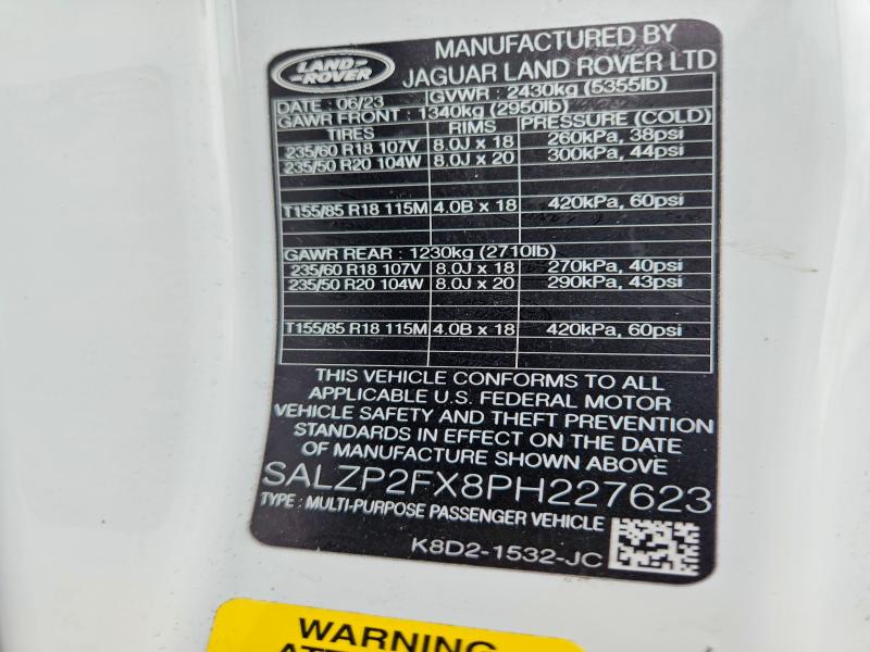 Продаж на аукціоні авто 2023 Land Rover Range Rover Evoque, vin: SALZP2FX8PH227623, номер лоту: 68402396