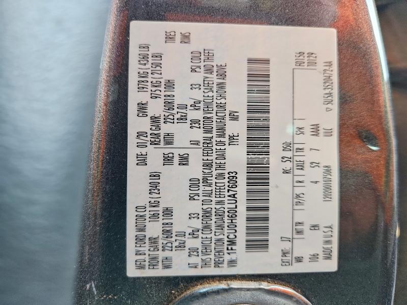 68719916 :رقم المزاد ، 1FMCU0H60LUA76093 vin ، 2020 Ford Escape مزاد بيع