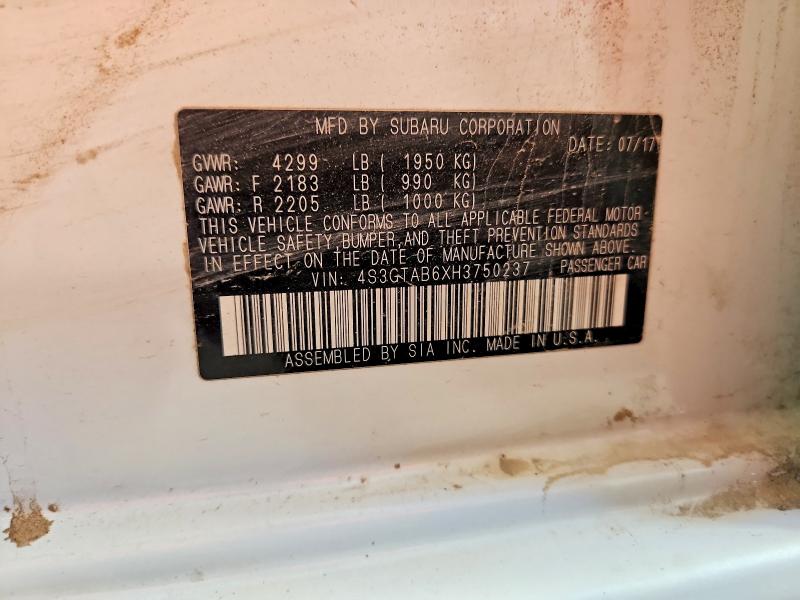 Продажа на аукционе авто 2017 Subaru Impreza, vin: 4S3GTAB6XH3750237, номер лота: 68508556
