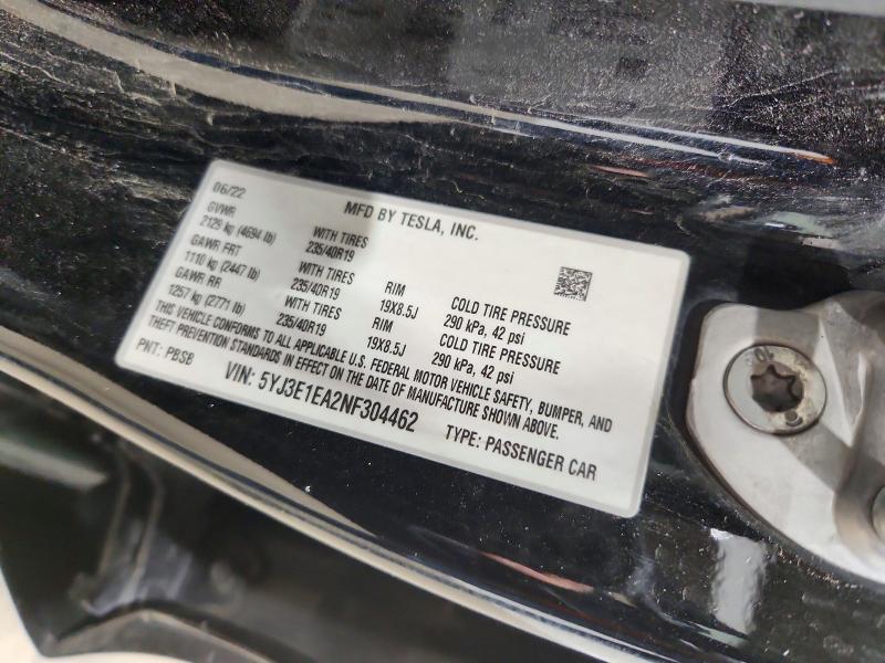 2022 Tesla Model 3 მანქანა იყიდება აუქციონზე, vin: 5YJ3E1EA2NF304462, აუქციონის ნომერი: 70726666