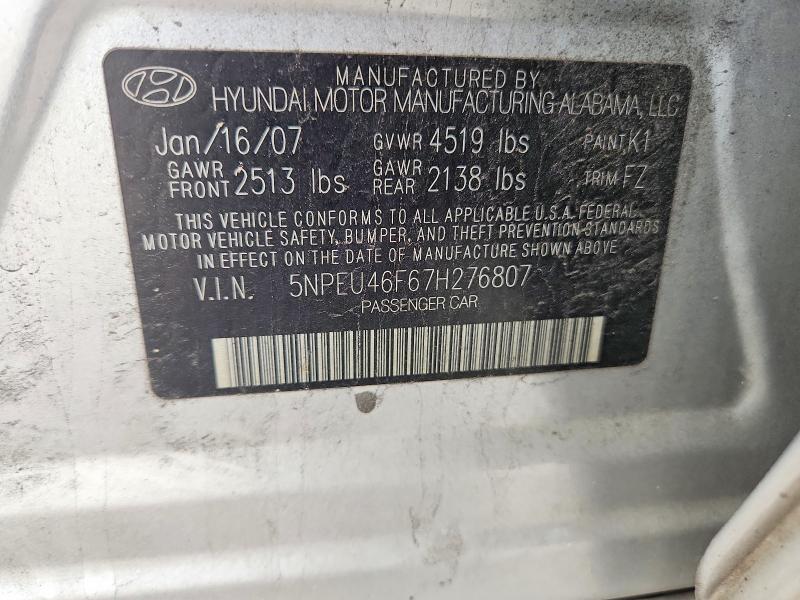 70906686 :رقم المزاد ، 5NPEU46F67H276807 vin ، 2007 Hyundai Sonata مزاد بيع