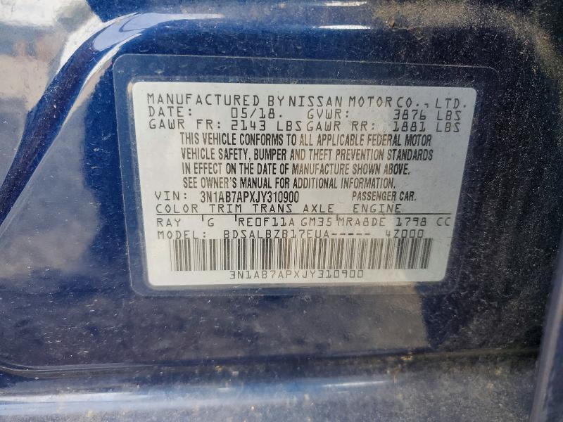 Auction sale of the 2018 Nissan Sentra, vin: 3N1AB7APXJY310900, lot number: 68245746