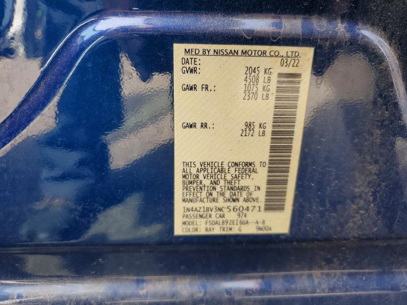 2022 Nissan Leaf მანქანა იყიდება აუქციონზე, vin: 1N4AZ1BV3NC560471, აუქციონის ნომერი: 69201596