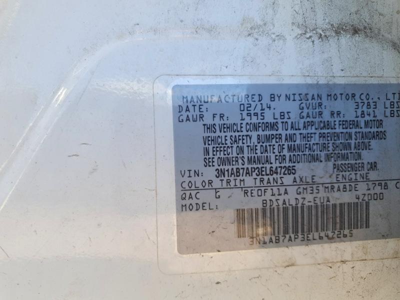 2014 Nissan Sentra მანქანა იყიდება აუქციონზე, vin: 3N1AB7AP3EL647265, აუქციონის ნომერი: 67904516