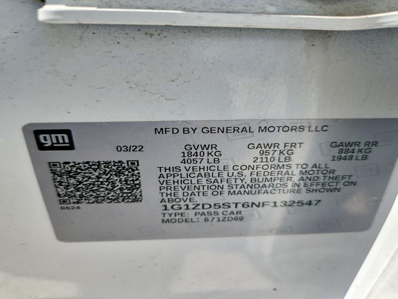 67441626 :رقم المزاد ، 1G1ZD5ST6NF132547 vin ، 2022 Chevrolet Malibu مزاد بيع