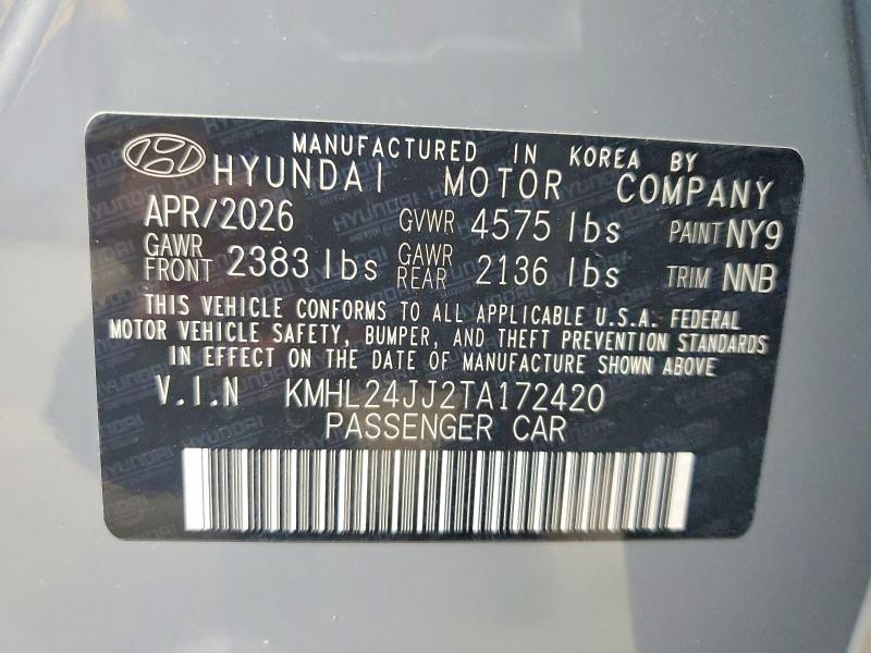 Aukcja sprzedaży 2026 Hyundai Sonata Hybrid, vin: KMHL24JJ2TA172420, numer aukcji: 69491586