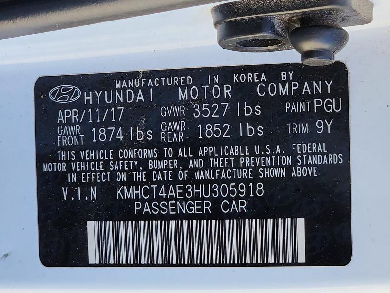 67909036 :رقم المزاد ، KMHCT4AE3HU305918 vin ، 2017 Hyundai Accent مزاد بيع