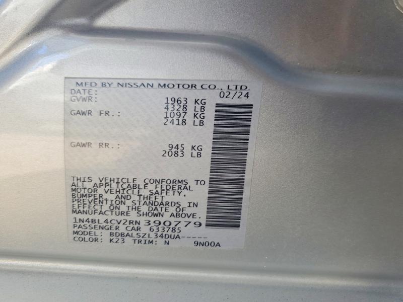 2024 Nissan Altima მანქანა იყიდება აუქციონზე, vin: 1N4BL4CV2RN390779, აუქციონის ნომერი: 70747066