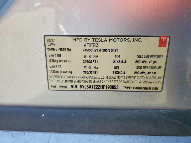 Aukcja sprzedaży 2017 Tesla Model S, vin: 5YJSA1E22HF190953, numer aukcji: 67537166