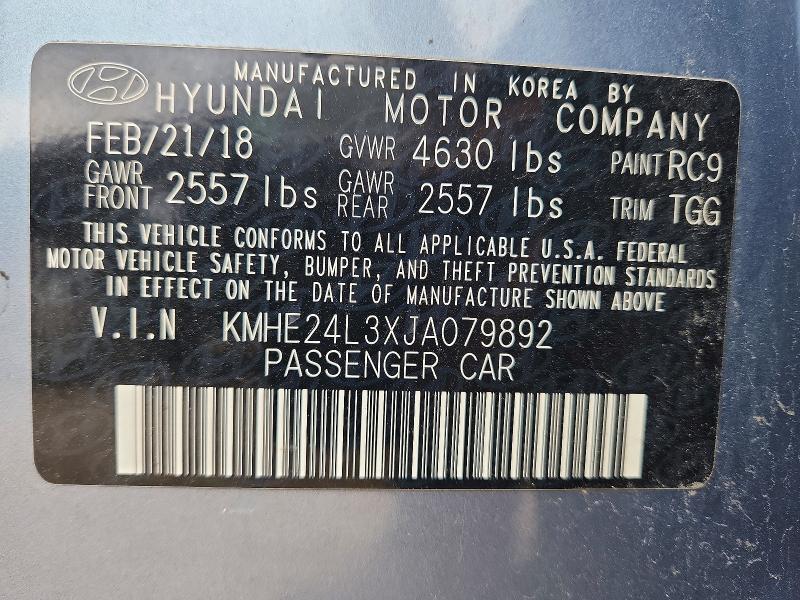 69404426 :رقم المزاد ، KMHE24L3XJA079892 vin ، 2018 Hyundai Sonata Hybrid مزاد بيع
