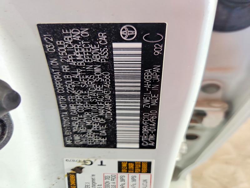 69052116 :رقم المزاد ، JTDKAMFU4M3146560 vin ، 2021 Toyota Prius مزاد بيع