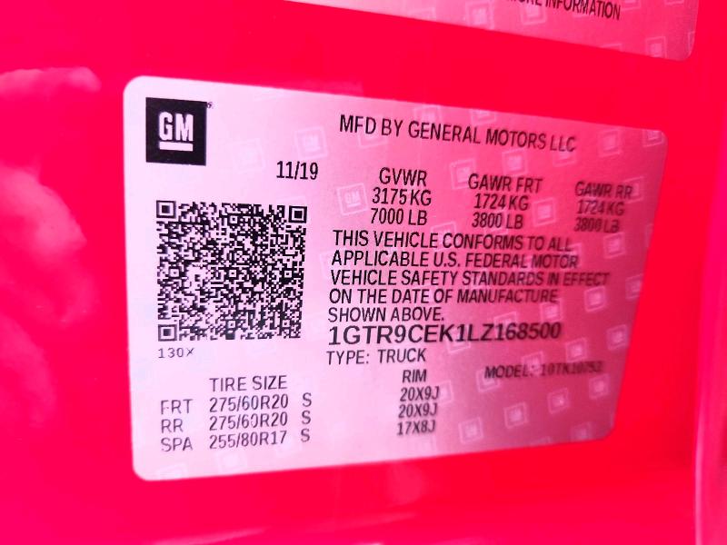 67343136 :رقم المزاد ، 1GTR9CEK1LZ168500 vin ، 2020 Gmc Sierra مزاد بيع