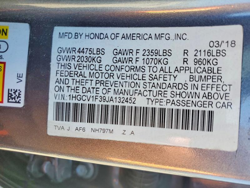 Продажа на аукционе авто 2018 Honda Accord, vin: 1HGCV1F39JA132452, номер лота: 68655496