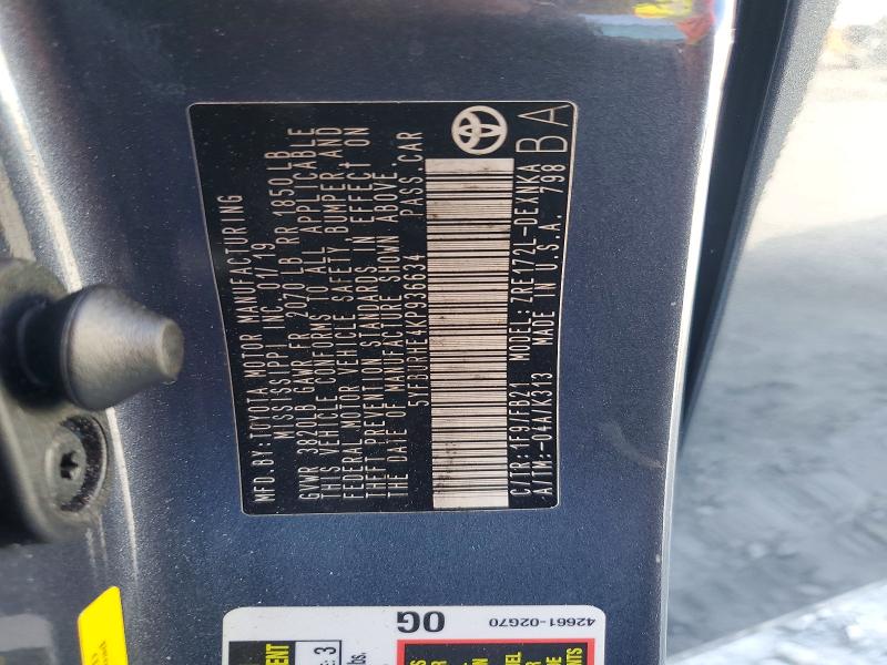 2019 Toyota Corolla მანქანა იყიდება აუქციონზე, vin: 5YFBURHE4KP936634, აუქციონის ნომერი: 69360886