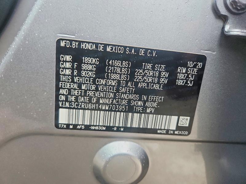 Продаж на аукціоні авто 2021 Honda Hr-v, vin: 3CZRU6H14MM703951, номер лоту: 67360186