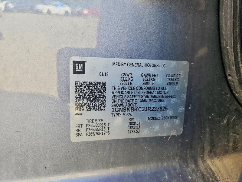68671896 :رقم المزاد ، 1GNSKBKC3JR237625 vin ، 2018 Chevrolet Tahoe مزاد بيع