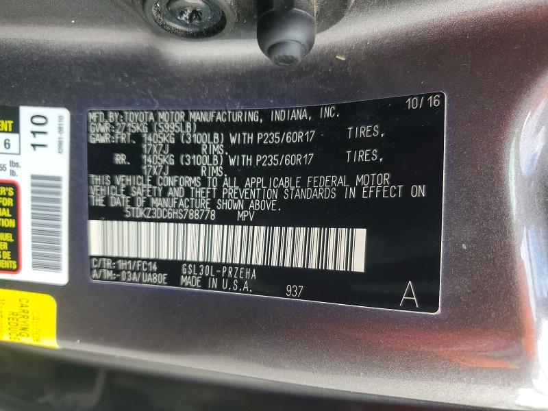 Aukcja sprzedaży 2017 Toyota Sienna, vin: 5TDKZ3DC6HS788778, numer aukcji: 70804976