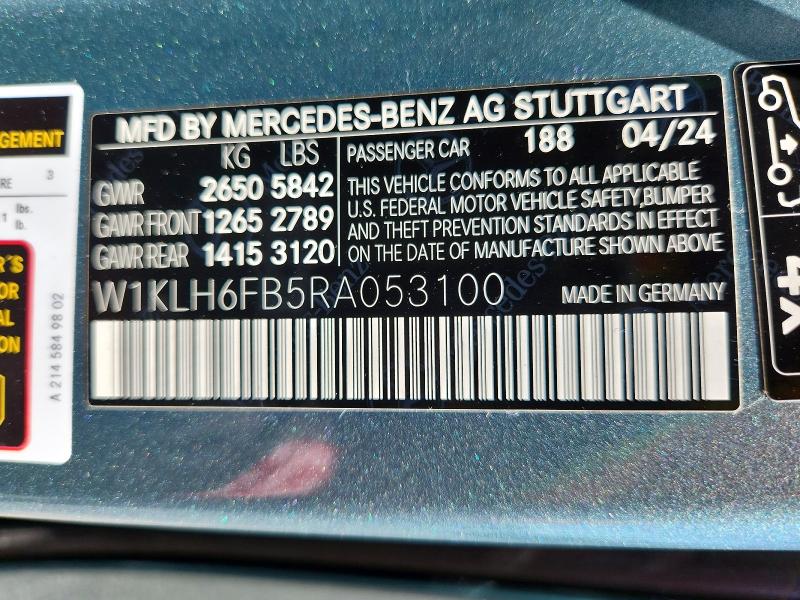 2024 Mercedes-benz E მანქანა იყიდება აუქციონზე, vin: W1KLH6FB5RA053100, აუქციონის ნომერი: 68174596