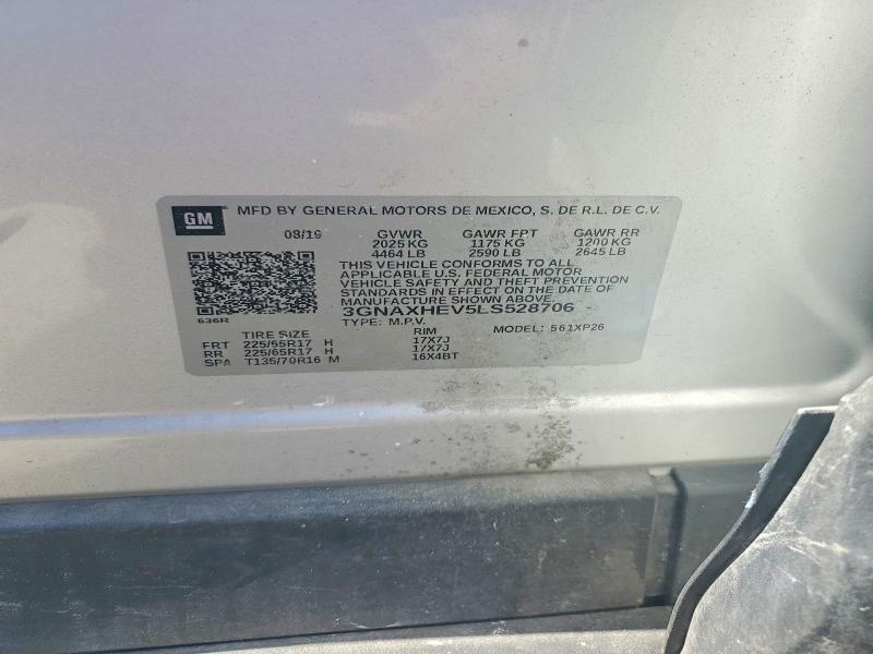 2020 Chevrolet Equinox მანქანა იყიდება აუქციონზე, vin: 3GNAXHEV5LS528706, აუქციონის ნომერი: 69580916