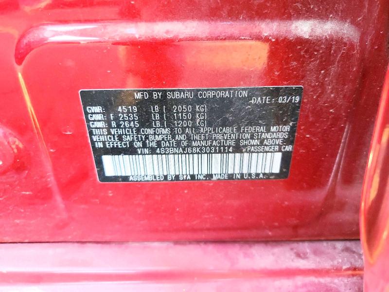 Aukcja sprzedaży 2019 Subaru Legacy, vin: 4S3BNAJ68K3031114, numer aukcji: 67799356