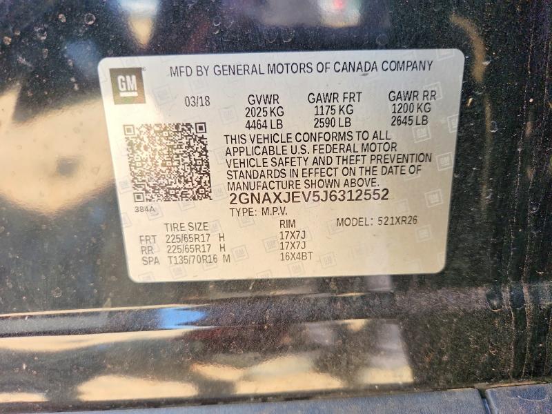 Продаж на аукціоні авто 2018 Chevrolet Equinox, vin: 2GNAXJEV5J6312552, номер лоту: 68730196