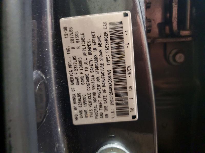 Aukcja sprzedaży 2009 Honda Accord, vin: 1HGCP26489A088769, numer aukcji: 70637936