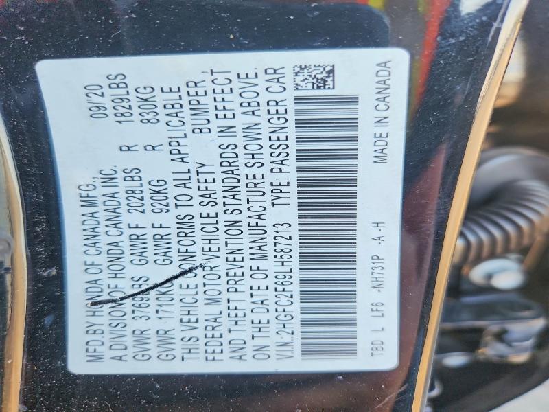 Продаж на аукціоні авто 2020 Honda Civic, vin: 2HGFC2F69LH587213, номер лоту: 68868686