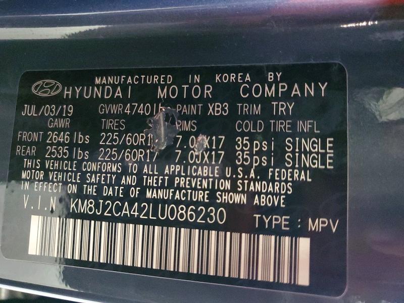 71027916 :رقم المزاد ، KM8J2CA42LU086230 vin ، 2020 Hyundai Tucson مزاد بيع