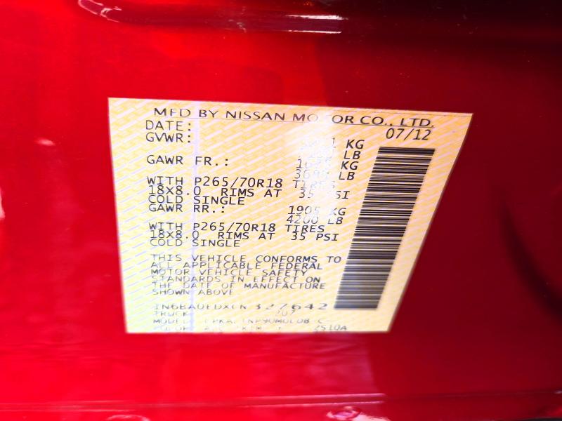 2012 Nissan Titan მანქანა იყიდება აუქციონზე, vin: 1N6BA0EDXCN327642, აუქციონის ნომერი: 70734456