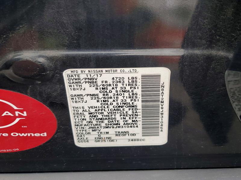 70865116 :رقم المزاد ، JN8AT2MV9JW310454 vin ، 2018 Nissan Rogue مزاد بيع