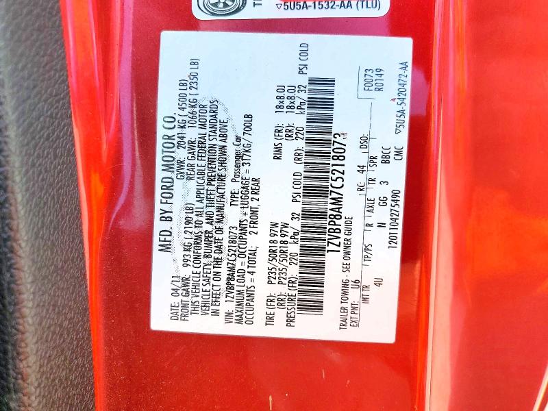2012 Ford Mustang მანქანა იყიდება აუქციონზე, vin: 1ZVBP8AM7C5218073, აუქციონის ნომერი: 67126826
