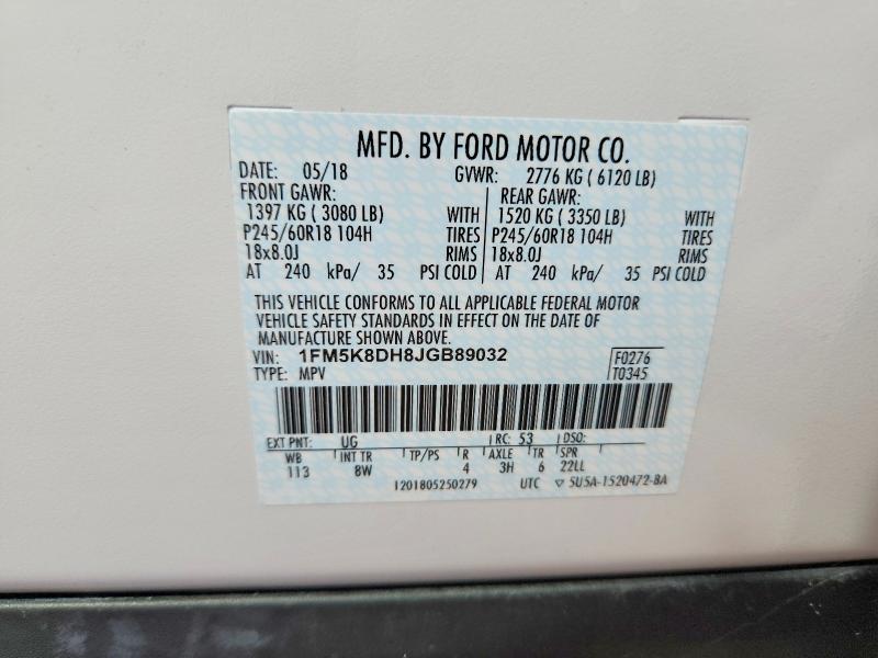 Aukcja sprzedaży 2018 Ford Explorer, vin: 1FM5K8DH8JGB89032, numer aukcji: 70924676