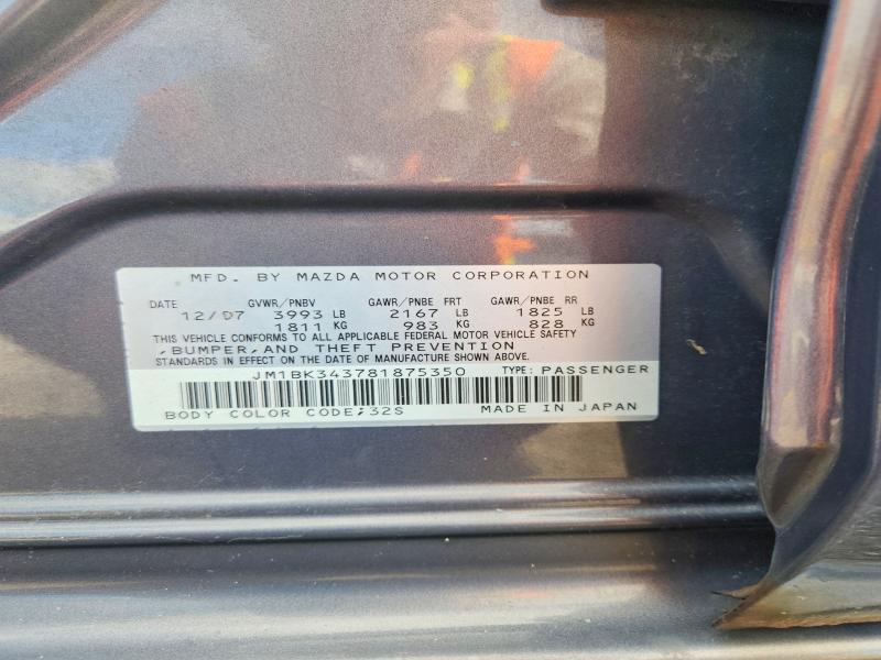 Продажа на аукционе авто 2008 Mazda 3, vin: JM1BK343781875350, номер лота: 70329956