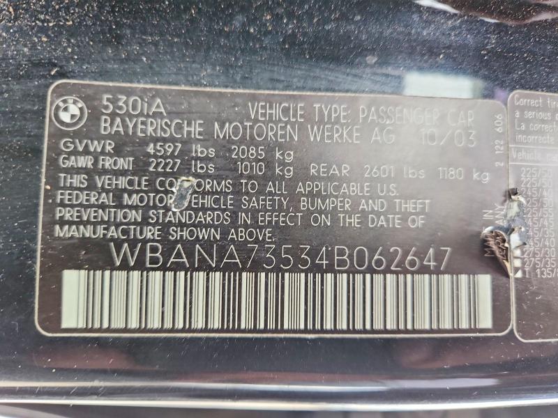 Продаж на аукціоні авто 2004 Bmw 530, vin: WBANA73534B062647, номер лоту: 70341926