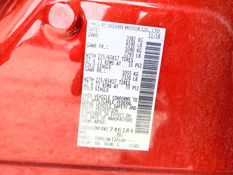 Aukcja sprzedaży 2019 Nissan Rogue, vin: 5N1AT2MT4KC746184, numer aukcji: 69298126