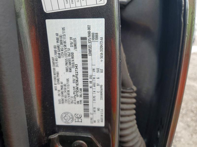 2018 Ford F150 მანქანა იყიდება აუქციონზე, vin: 1FTEW1E58JFE27343, აუქციონის ნომერი: 70333896