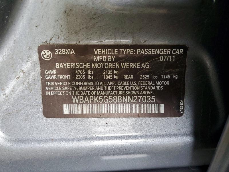 Aukcja sprzedaży 2011 Bmw 328, vin: WBAPK5G58BNN27035, numer aukcji: 66648376