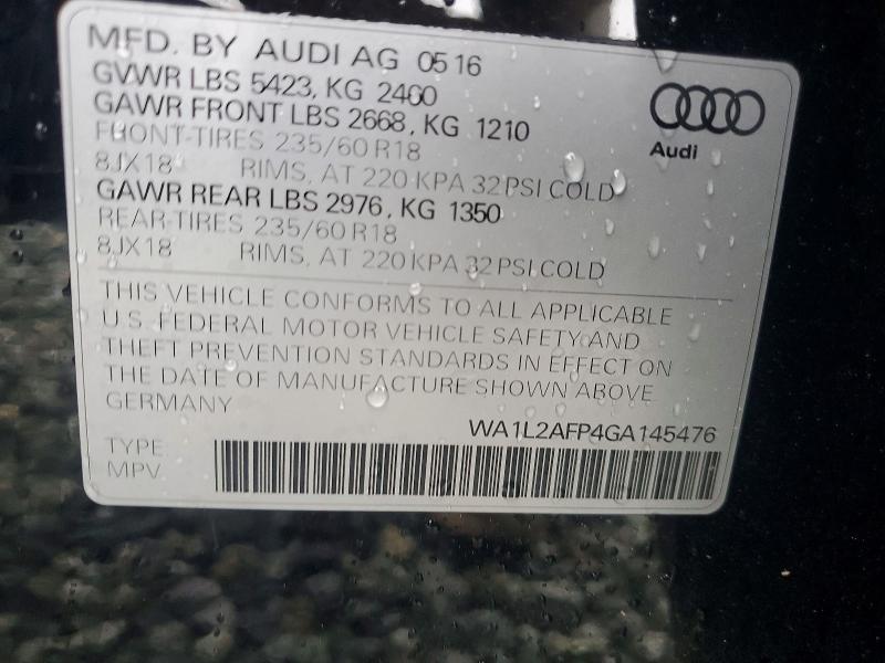 70032236 :رقم المزاد ، WA1L2AFP4GA145476 vin ، 2016 Audi Q5 مزاد بيع
