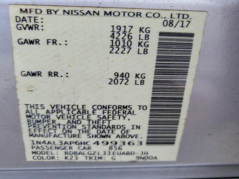 Auction sale of the 2017 Nissan Altima, vin: 1N4AL3AP6HC499363, lot number: 70945146